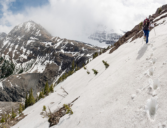 Almost at the top of the headwall bypass route. Forbes is buried in cloud at center.