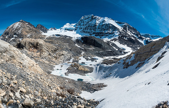 Gorgeous view back over our bivy site at center with Forbes visible in the far distance at upper center.