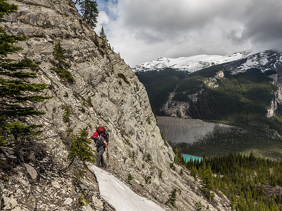 As you can see, there was some exposure to our left into the Mons drainage. The sun is also starting to come out as we gain height above the valley floor.