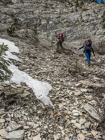 3rd class scrambling on muddy, shale slopes with heavy alpine packs builds character.