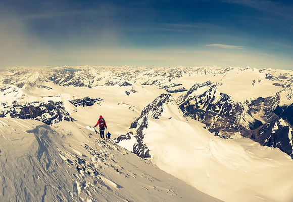 Mike and Anton descend the upper summit ridge of Forbes.