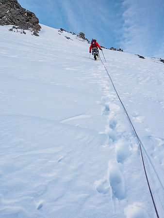 High up on the NW face, nearing the west ridge.