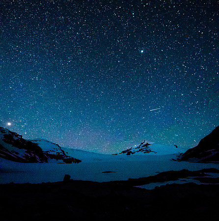 Mons Peak with Mars brightly lit at left and even a meteor showing up.