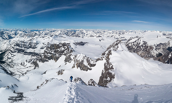 Anton descends the snow arete that gave us wind slab issues on ascent - thanks to our "cornice hockey" on the way up, it was a breeze to descend.