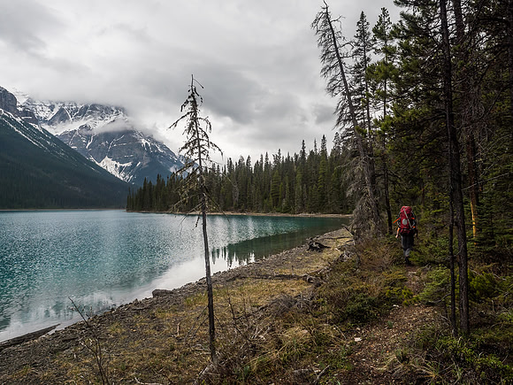 Hiking along Glacier Lake.