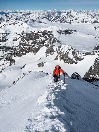 It looks much more mellow than it was, this is looking back at Mike on the snow arete - Anton and I have already cleared the soft wind slab / cornice