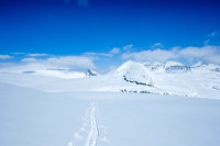 Looking back along our approach tracks towards the top of the Athabasca Glacier approach just left of center in the distance.