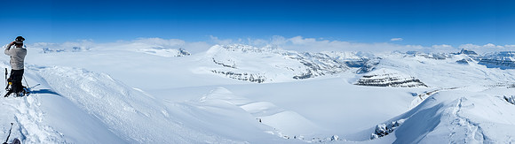 The Columbia Icefield at left with Castleguard Meadows at lower right. Andromeda at center distance.