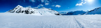 Looking back down the Saskatchewan Glacier. Mount Andromeda and Athabasca on the left. It's got to be the world's longest green ski run!