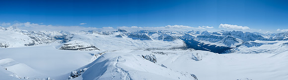 The Saskatchewan Glacier at left and Alexandra River Valley at right.