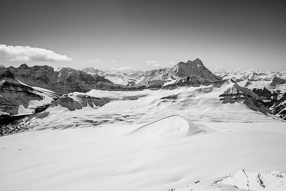 Stunning views in each direction. Mount Bryce stole the show. Note the crevasses on the lower right.