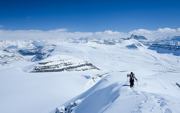 Ferenc comes up the summit ridge. The views are simply stunning from Castleguard Mountain, in every direction.