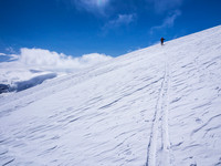 Up and down, Up and down! All at over 11000 feet - good times! Re-ascending Stutfield Peak after skiing Stutfield Peak NE