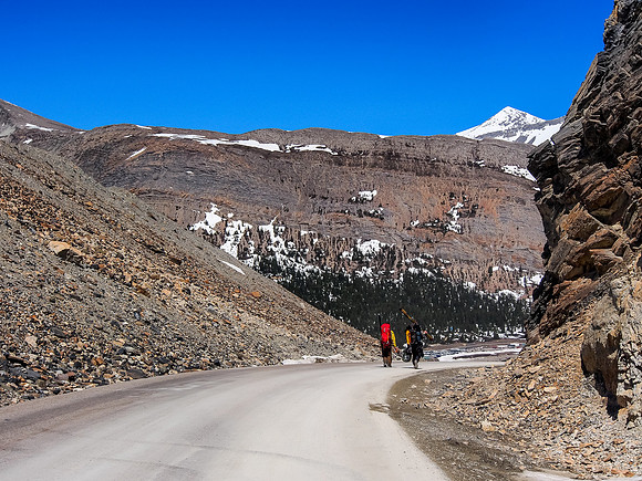 Walking to the climber's parking lot.