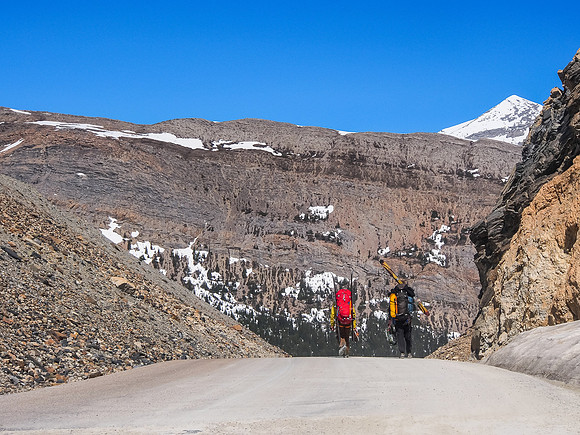 Walking to the climber's parking lot.
