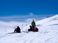 Taking skins off before the run down Stutfield Peak.