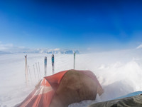 The sky is blue but it's freaking cold at camp.