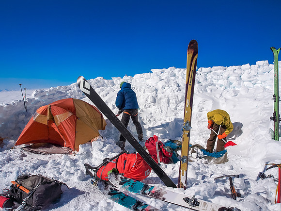 Digging out camp on another gorgeous day.