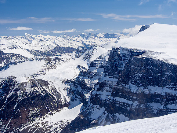 Gorgeous views of Mount Kitchener from the re-ascent of Stutfield Peak.
