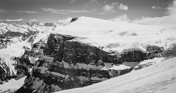Gorgeous views of Mount Kitchener from the re-ascent of Stutfield Peak.