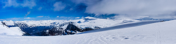 Skiing towards camp (on the right) with Hwy #93 to the left and Kitchener in the center.