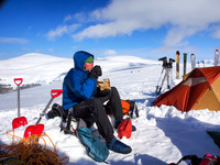 JW eating supper. You never really get a break from the cold up there - but thankfully we had big down jackets!!