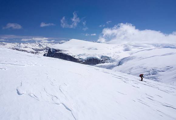 JW skis down Stutfield Peak