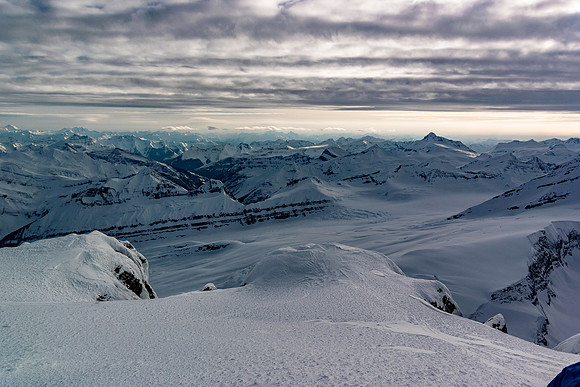 King and Queen Peak of the Chess Group at foreground with the Sullivan River Valley beyond at left and Tsar at distant right.