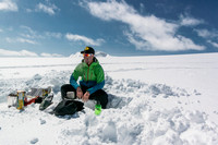 Vern enjoying a pristine day in our camp kitchen.