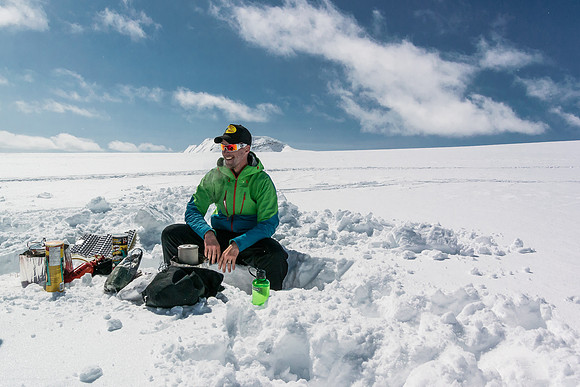 Vern enjoying a pristine day in our camp kitchen.