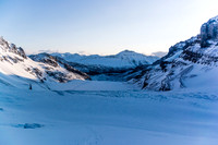 Looking back at the Athabasca Glacier from the ramp with the seracs on the upper L, Nigel Peak in the center