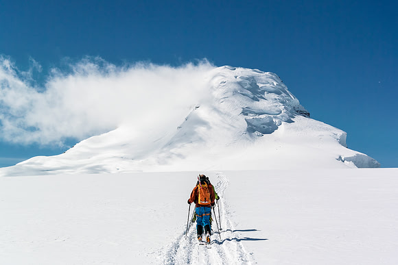 The weather is perfect as we start our approach to Mount Columbia.