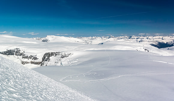 Looking back at the icefield from the lower east face of Columbia where the angle is still gentle. Extra points if you can even spot 'tiny' Castleguard now.