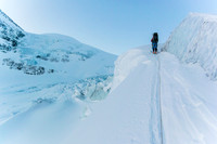 Sometimes you have to get creative to get through the icefall. This ramp was perfect except the 40 foot crevasse just off to our left.