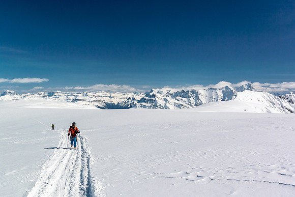 Looking back at Ben and Steven as we slowly gain height to the base of Columbia.