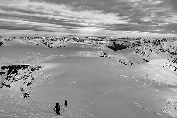Soon the rope will come off as we get to the steepest part of the face and past the upper crevasses.