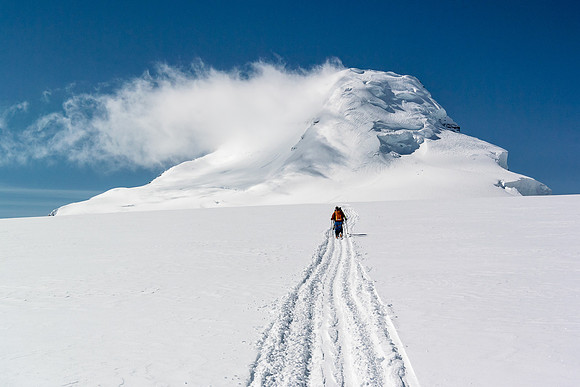 The weather is perfect as we start our approach to Mount Columbia.