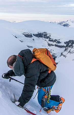 Ben downclimbs the SE face.