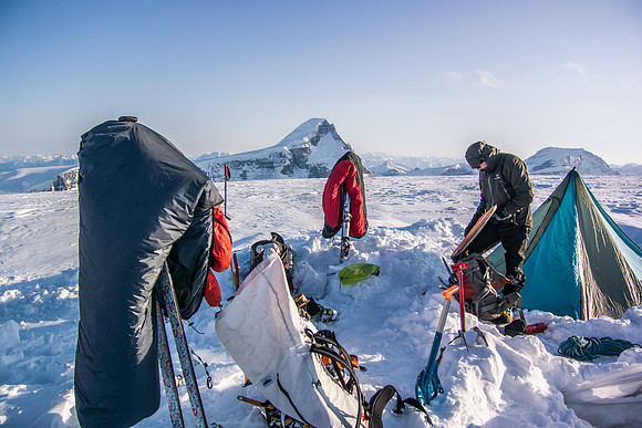 Everyone at camp, drying out gear and prepping for a big day on the Twins.