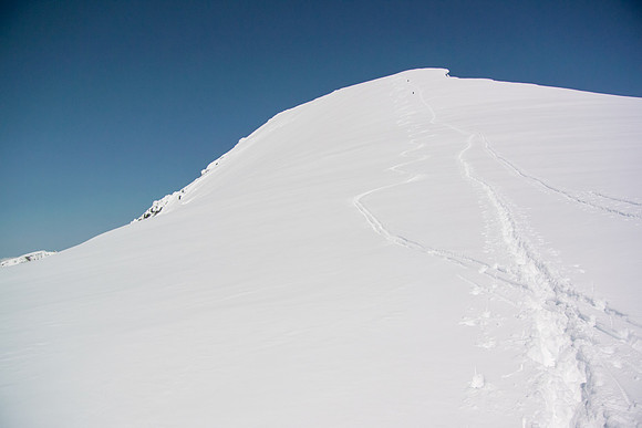 Looking back at Ben and Kev descending from Crowell's summit.