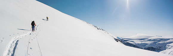 The steep roll to gain Stutfield Peak is an avalanche hazard.