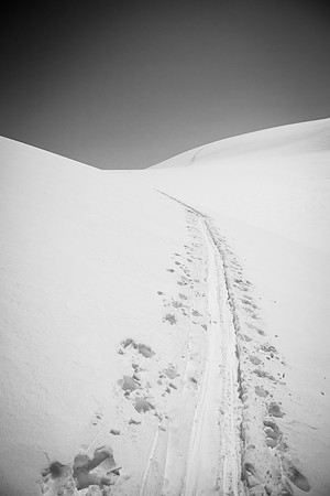 Following the skin track back up Stutfield on my solo ski back to camp.