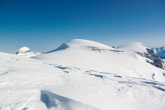 Mount Alberta (L) and the two Stutfield Peaks (R).