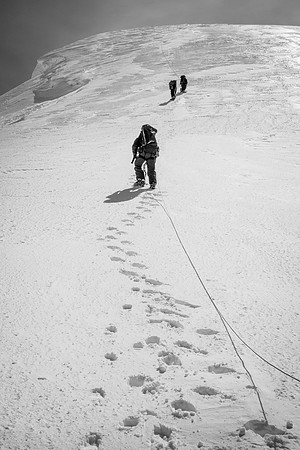 TJ and JW work on setting up a crevasse rescue high on South Twins north ridge. At this point we still had no idea if Anton was OK or not.