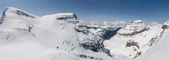 A bit more scale for you. Kev follows up the south ridge of Cromwell with the Stutfields behind him. Mount Alberta on the right.