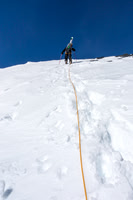 Steep slopes back up North Twin. The skis aren't light either.