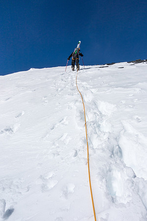 Steep slopes back up North Twin. The skis aren't light either.
