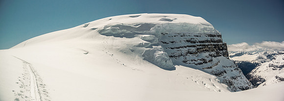 Stutfield is impressive from this angle as I slowly follow our tracks back up over 11,000 feet.