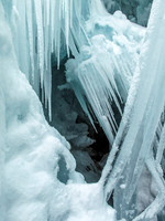 Huge ice chunks are right above Anton and will injure him seriously if he's not careful (photo by Anton Baser)