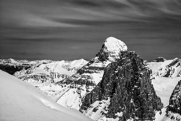 Mount Alberta rises behind Son of a Twin.